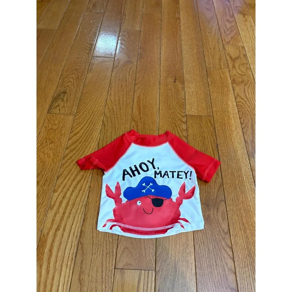 Just One You Carters Baby Boys Red White Ahoy Matey Pirate Crab Rash Guard 3M